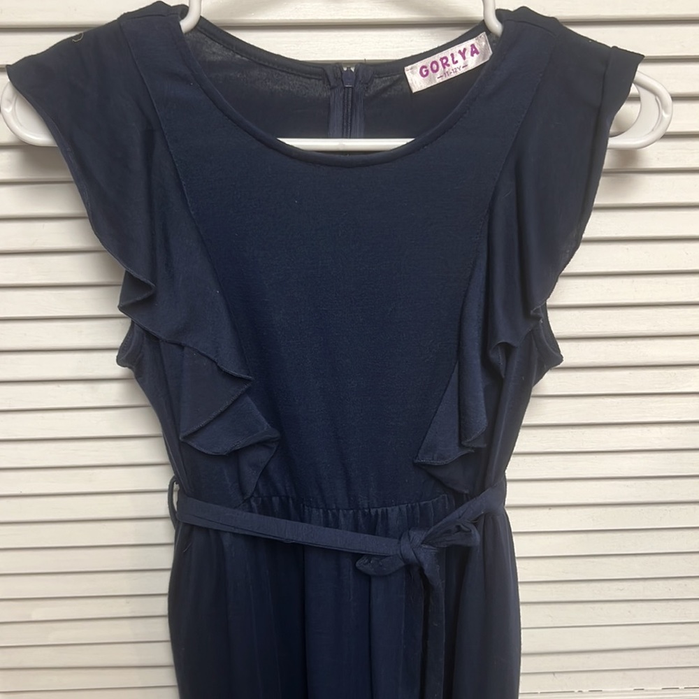 Navy blue Girls 11-12 Maxi Dress Flutter sleeves pockets